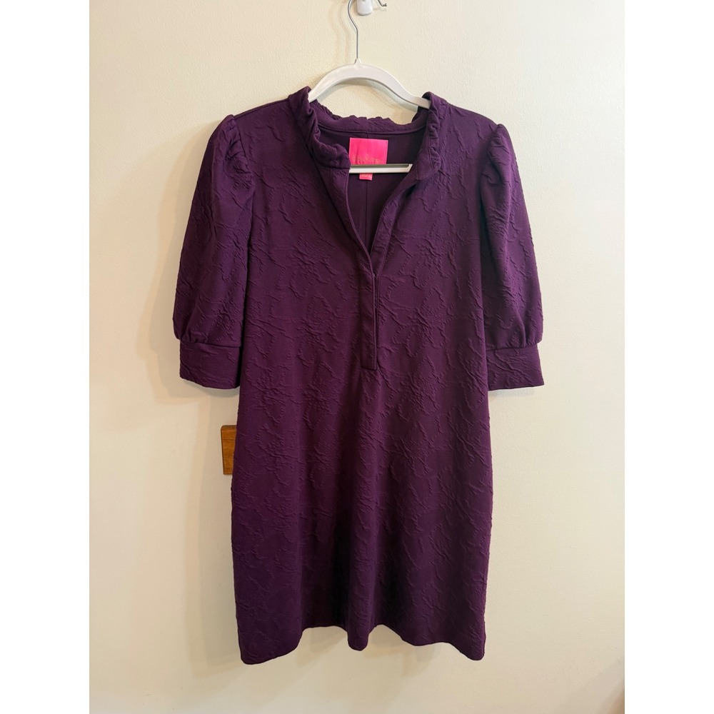 Lilly Pulitzer Elsey Elbow Sleeve Dress XL Purple Knit Pucker Jacquard Shift